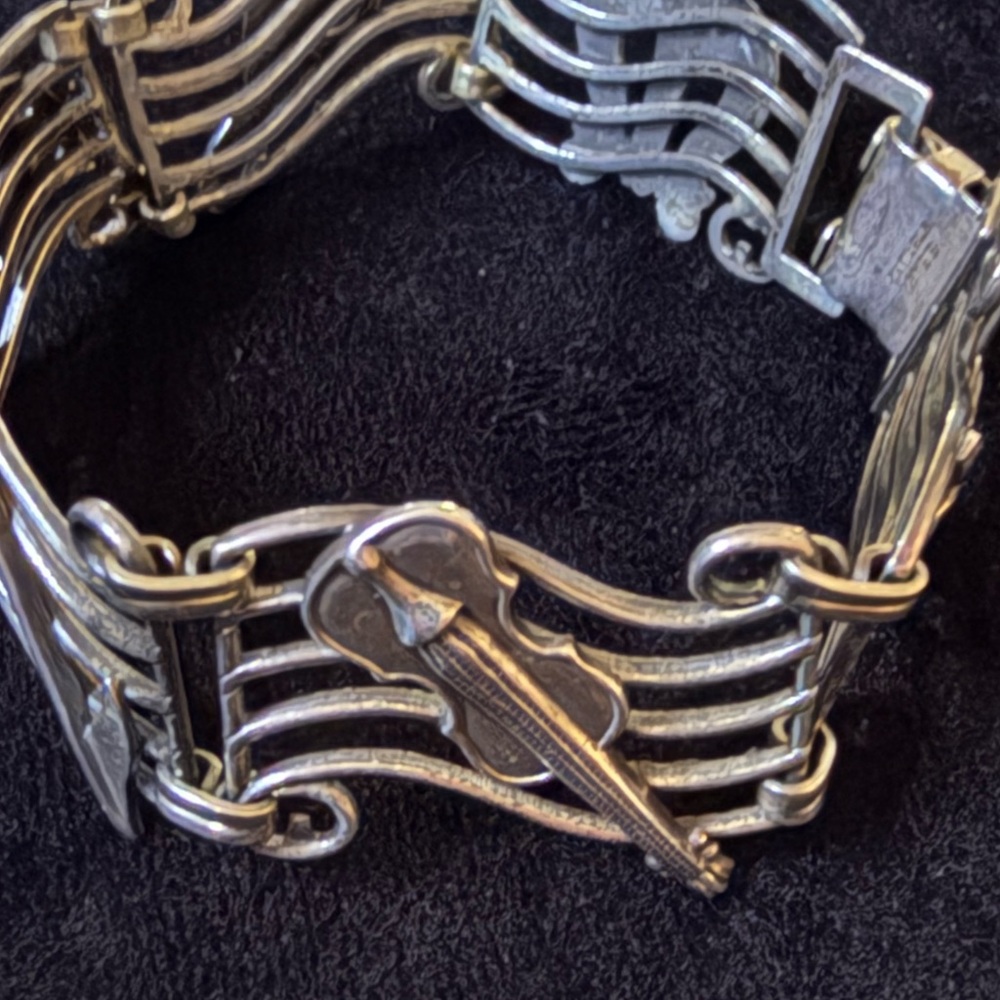 Beau Vintage Sterling Music Theme Staff Panel Bracelet